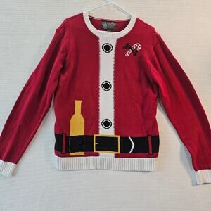 Ugly Christmas Sweater Santa Wine Bottle Candy Cane Size XL